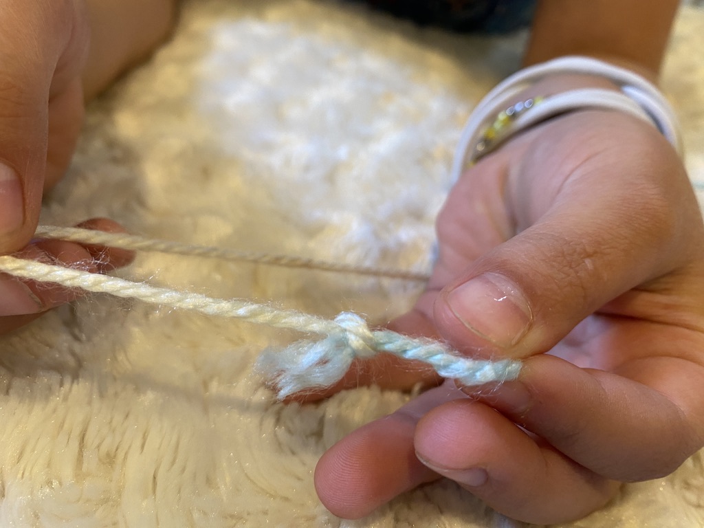 Hand crocheted single line.